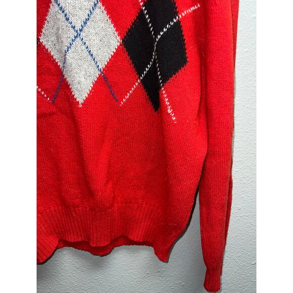 Vintage Red Wool Sweater Knights Bridge Italy Made Diamond Pattern Pullover L - Picture 5 of 10